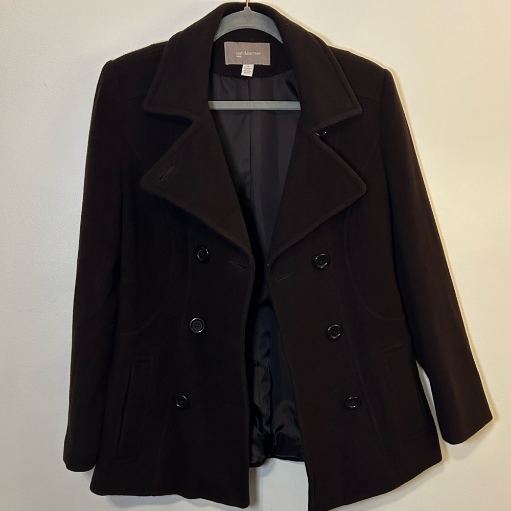 Croft & Barrow Women's Double-Breasted Dark Brown Pea Coat
